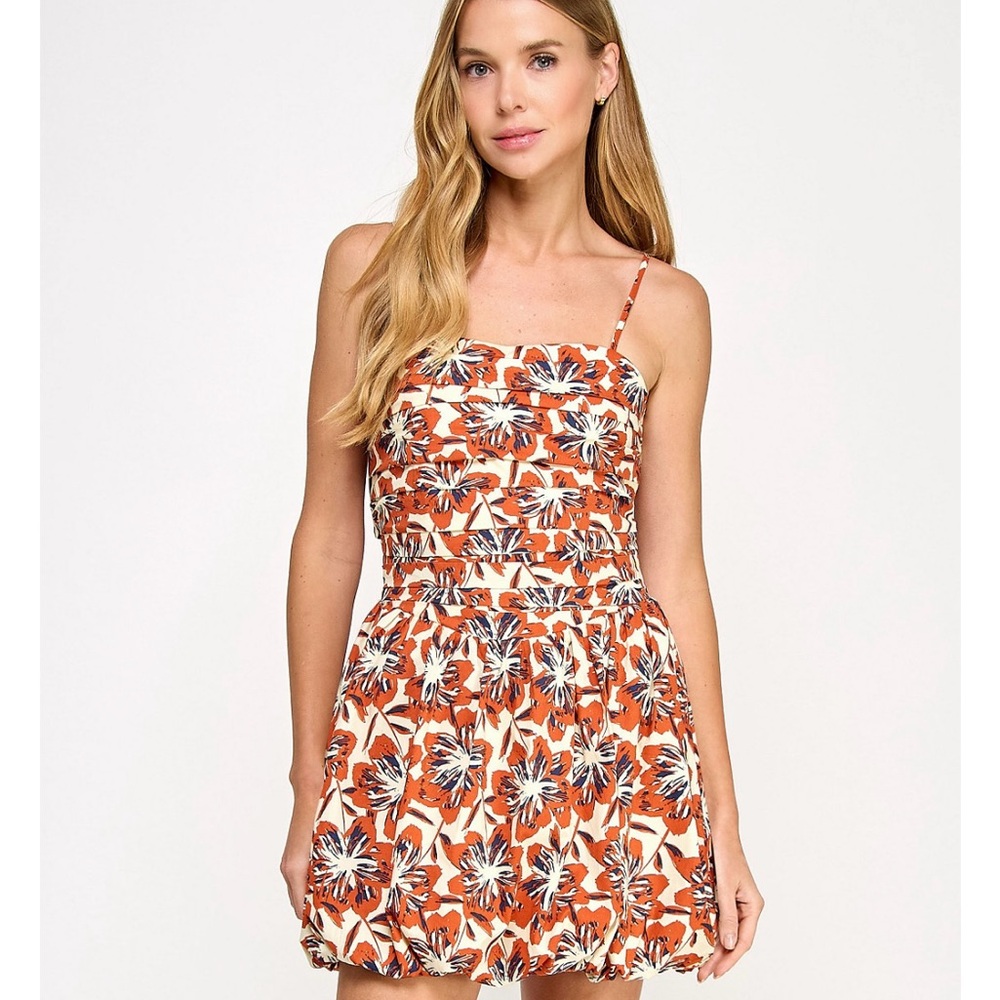 City Studios Orange and Beige Floral Mini Dress